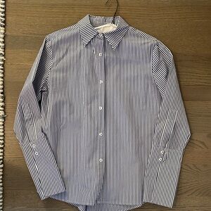Misha NoNoo Elegant Navy and White Striped Dress Shirt